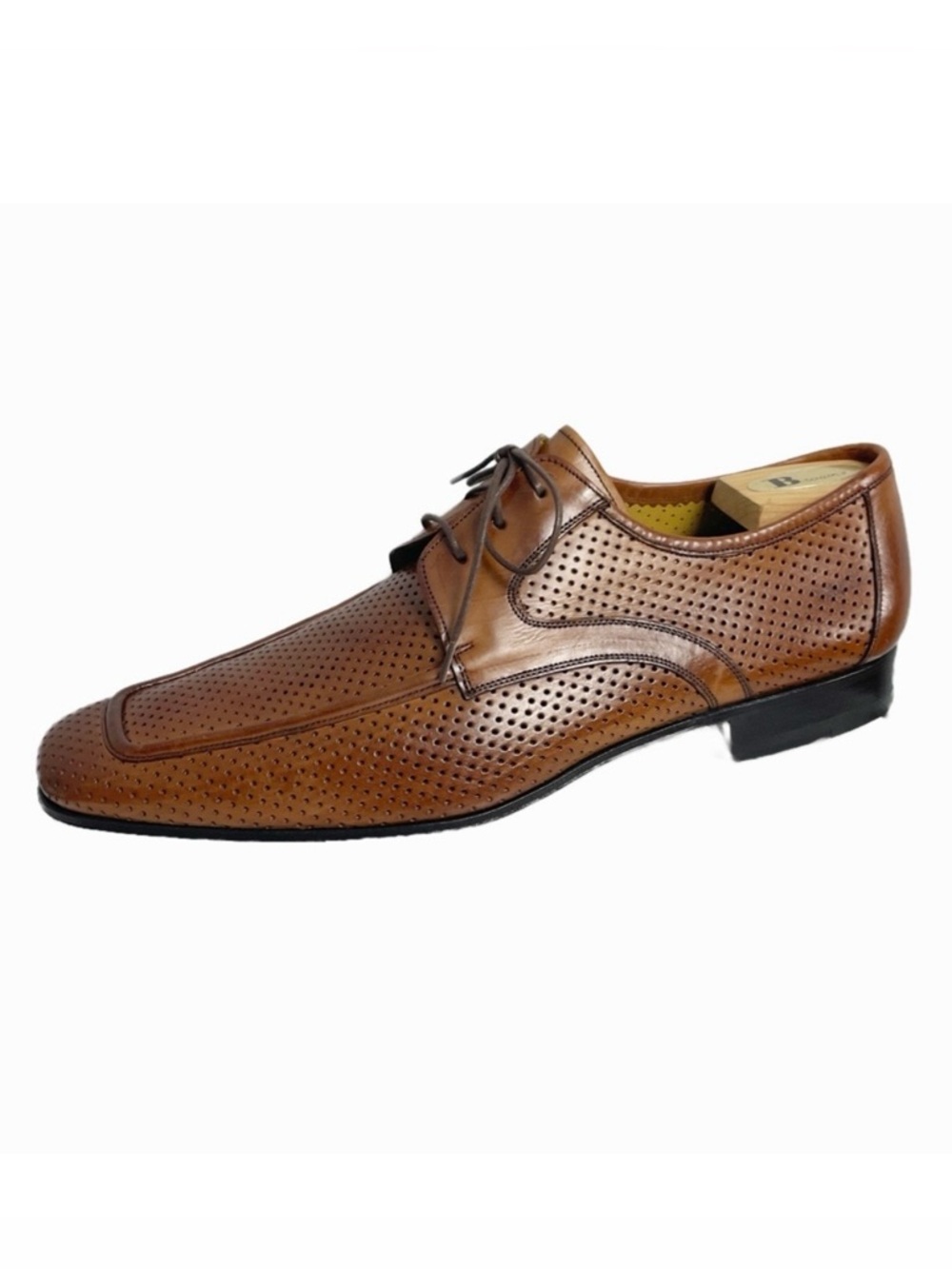 Magnanni Leather Lace Up Derby Shoe Brown Square‎ Toe Perforated Size US 11 M